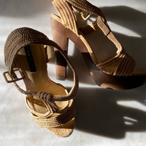 Rachel Zoe Rachel Zoe 9 Natural Straw Wood T-Strap Platform Heel Sandals - Picture 9 of 12
